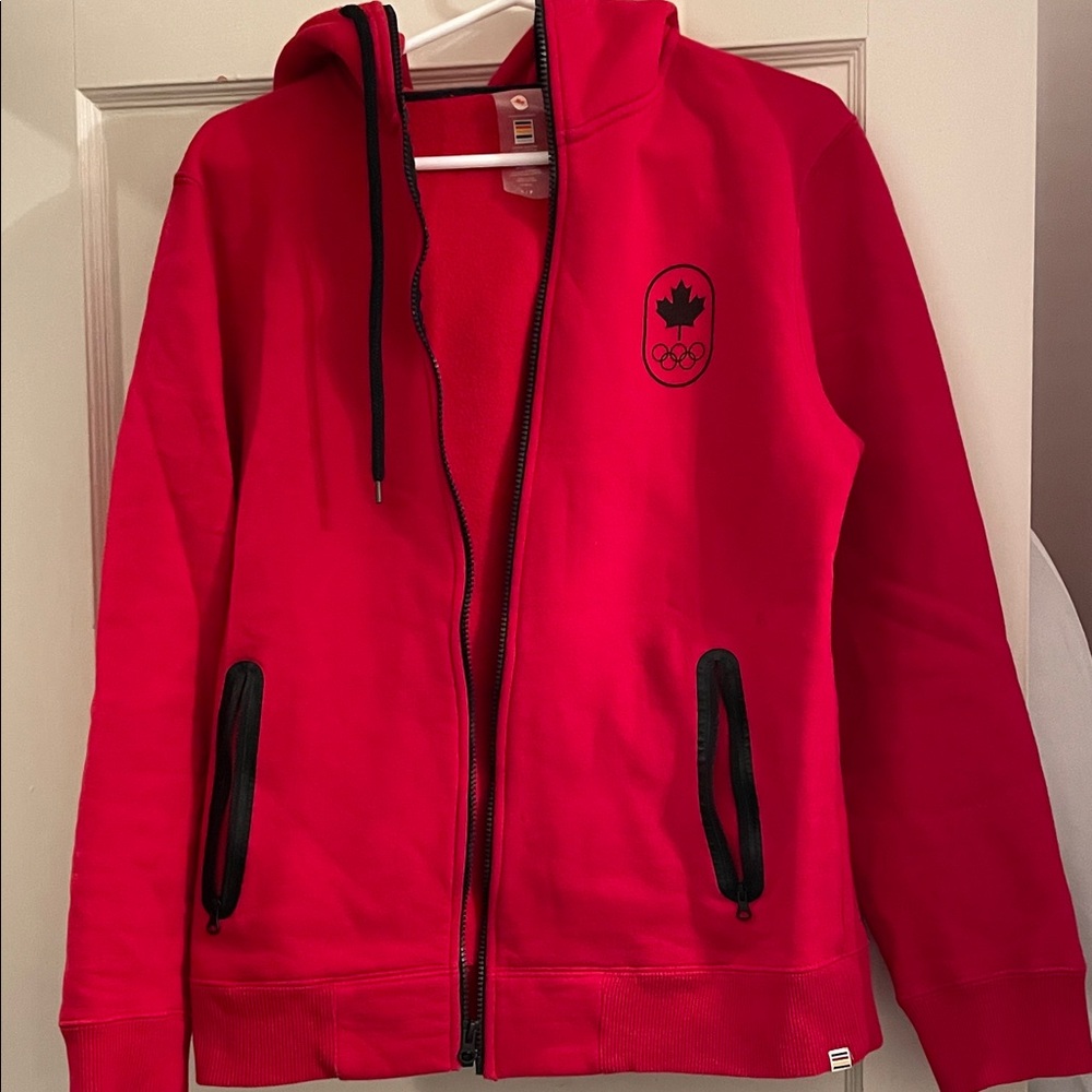 Red Zip-Up Hoodie with Olympic Logo